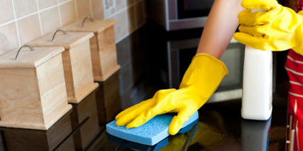 Cleaning Counter With Sponge